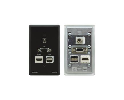 WXA-HU/US(B) Passive Pass–through Wall Plate, 15 Pin HD (F), HDMI (F), USB (F), 3.5mm (F), US, Black, Colour: Black