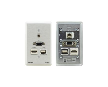 WXA-HU/US(BAL) Passive Pass–through Wall Plate, 15-Pin HD (F), HDMI (F), USB (F), 3.5mm (F), US, Black Sand, Colour: Silver