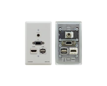 WXA-HU/US(W) Passive Pass–through Wall Plate, 15 Pin HD (F), HDMI (F), USB (F), 3.5mm (F), US, White, Colour: White