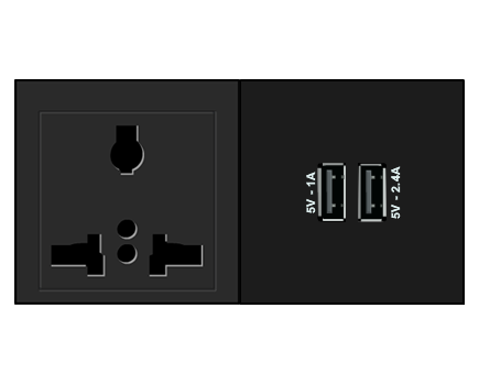 TS-2UC/U Dual Power Socket, Universal, 2xSocket, Version: 1x Universal / 2 USB