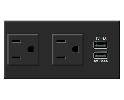 TS-2UC/US Dual Power Socket, USA, 2 Socket with 2 USB Charging Port, Version: 1x USA / 2 USB