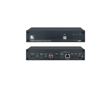 691 4K60 4:2:0 HDMI MM/SM Fiber Optic Transmitter with USB, Ethernet, RS–232, IR & Stereo Audio Embedding over Ultra–Reach HDBaseT 2.0